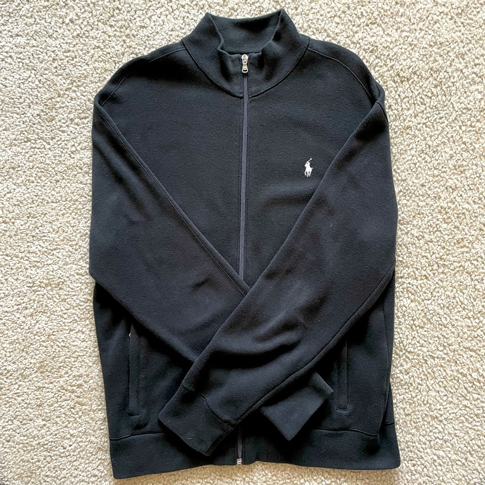 Black Polo Long Sleeve Crew Zip Up